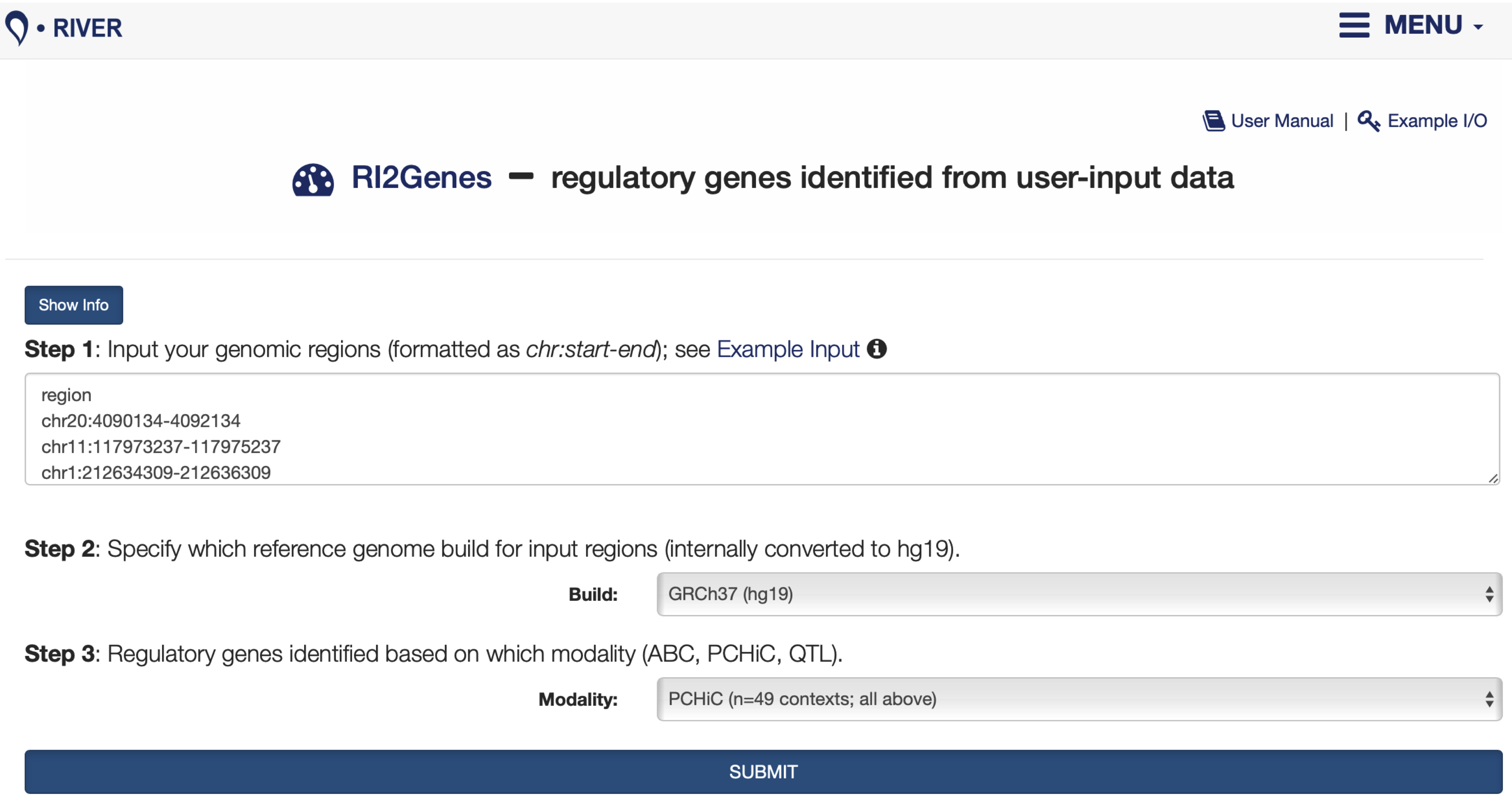 The RI2Genes interface is displayed.